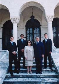 Prince Aleksandar Karađorđević with his family on the steps of the Royal Palace in Belgrade